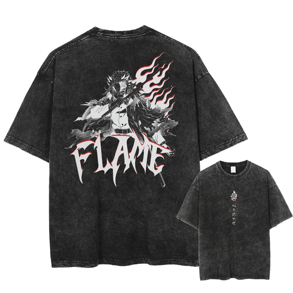 Demon Slayer Flame's Heart Oversized Vintage T-Shirt