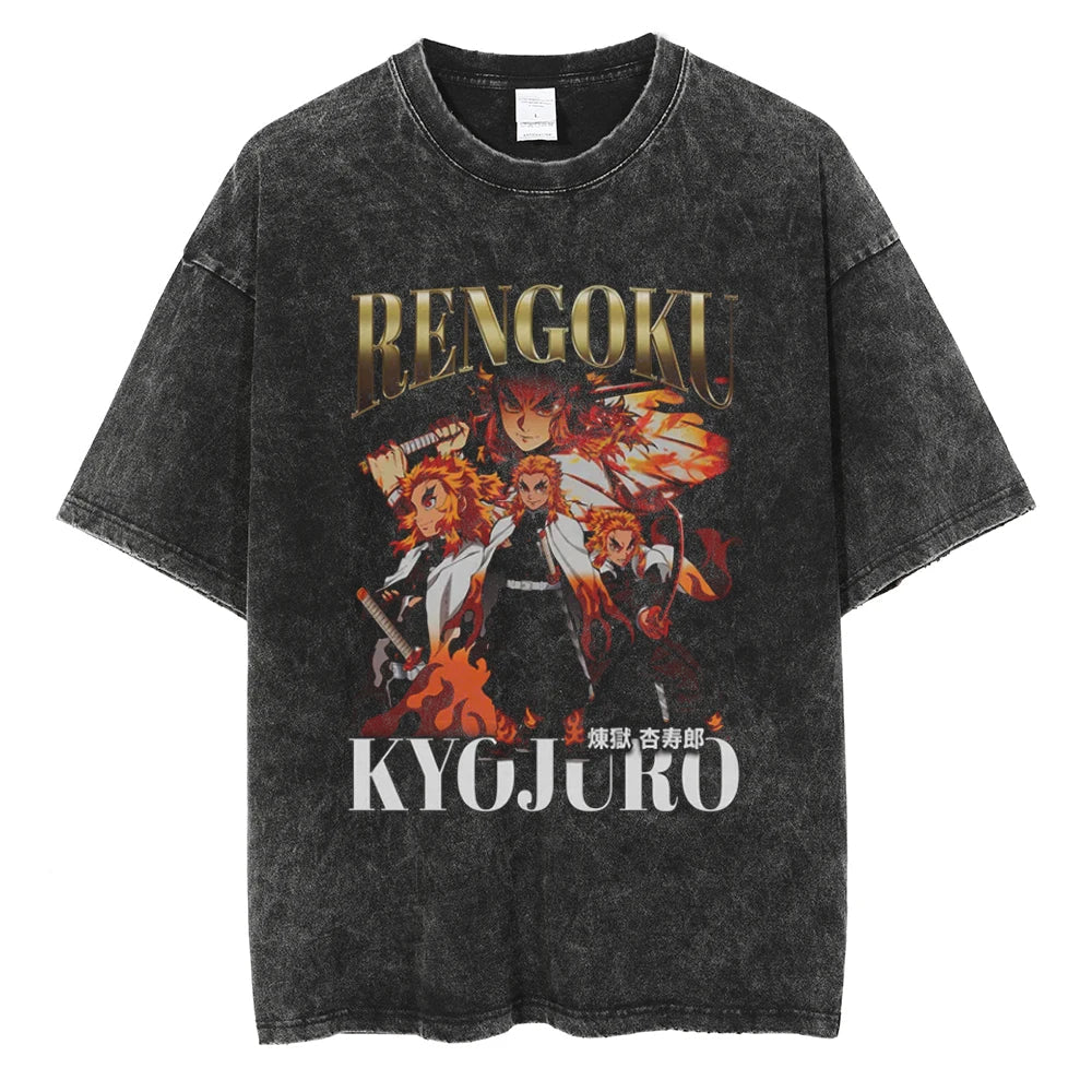 Demon Slayer Kyojuro Rengoku Flame Hashira Oversized Vintage T-Shirt